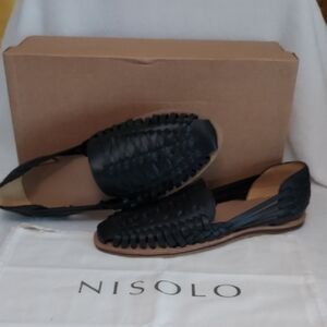 Nisolo Black Woven Leather Huarache Sandals
